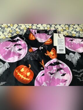 SSLR Men’s Halloween Dress Shirt - Black with Pink & Orange Print